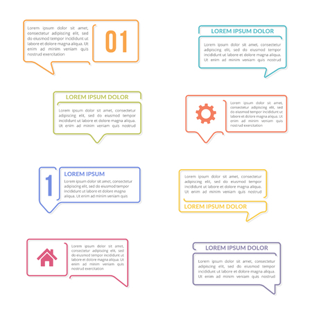 Flat line colored speech bubbles with place for text and titles or icons, user interface elements setのイラスト素材