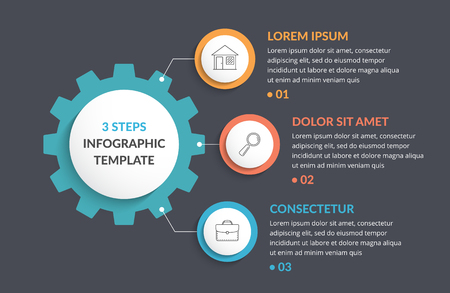 Infographic template with gear with three elements, steps or optionsのイラスト素材