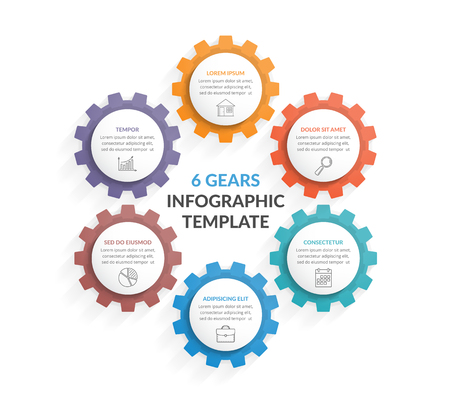 Circle diagram with six gears, vector eps10 illustrationのイラスト素材