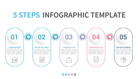 Infographic template with five steps or options, workflow, process diagram, minimal linear design, vector eps10 illustrationのイラスト素材
