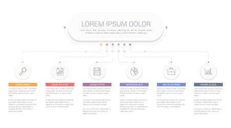 Infographic template with main title and 6 steps or options, workflow, process chart, vector eps10 illustrationのイラスト素材