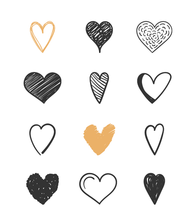 Set of hand drawn hearts for Valentine's day, wedding and other events, vector eps10 illustrationのイラスト素材