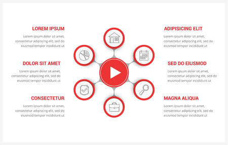 Video channel circle infographics with six elements, vector eps10 illustrationのイラスト素材