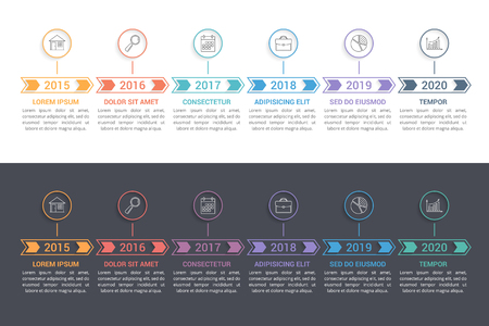 Timeline infographics with arrows with 6 steps, two templates, vector eps10 illustrationのイラスト素材