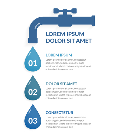 Infographic template with three steps with water drops, water infographics, vector eps10 illustrationのイラスト素材
