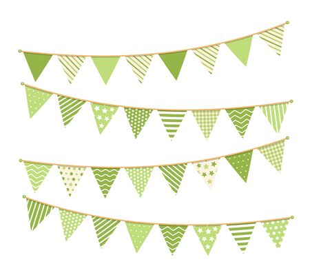 Green bunting, design elements for decoration of greetings cards, invitations etcのイラスト素材