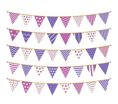 Purple bunting, design elements for decoration of greetings cards, invitations etcのイラスト素材