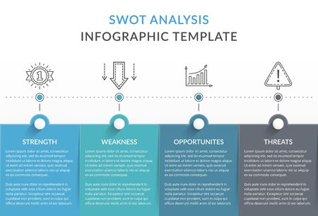 SWOT analysis diagram, infographic template with four elements illustrationのイラスト素材