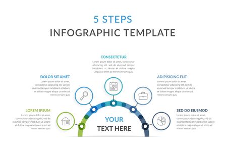 Infographic template with five steps or options, workflow, process chart illustrationのイラスト素材