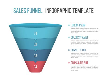 Funnel diagram with four segments, infographic template for web, business, presentations, vector eps10 illustrationのイラスト素材
