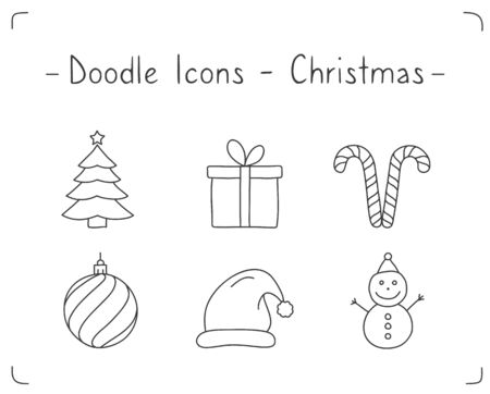 Doodle Christmas icons on white background, vector eps10 illustrationのイラスト素材