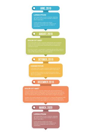 Vertical timeline template with five shapes for date and text, infographic template for web, business, presentations, workflow or process diagram, vector eps10 illustrationのイラスト素材