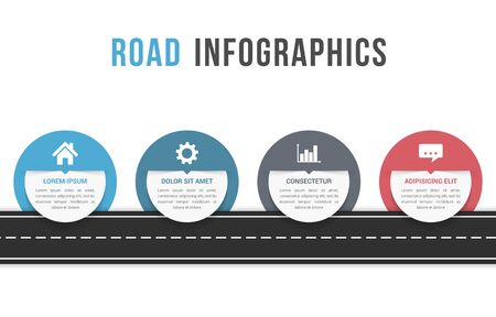 Road infographics with four circles with place for your icons and text, vector illustrationのイラスト素材