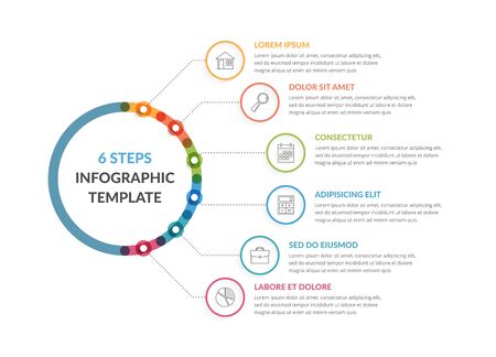 Diagram template with six steps or options, workflow, process chart, infographic template for web, business, presentations, vector eps10 illustrationのイラスト素材