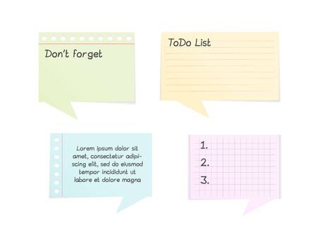 Four paper notes shaped as speech bubbles on whiteのイラスト素材
