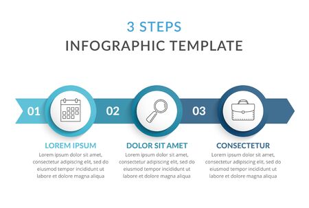 Infographic template with arrows with 3 circles with icons and text, process chart, workflowのイラスト素材