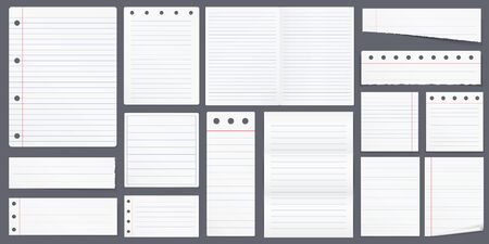 Set of blank lined paper, notebook, A4 paper, vector eps10 illustrationのイラスト素材