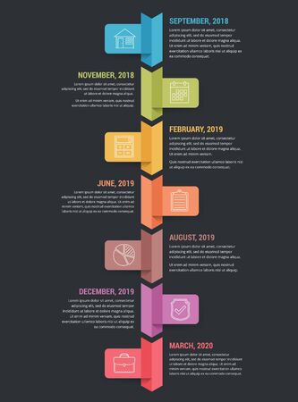 Vertical timeline infographics template with seven arrows, vector eps10 illustrationのイラスト素材
