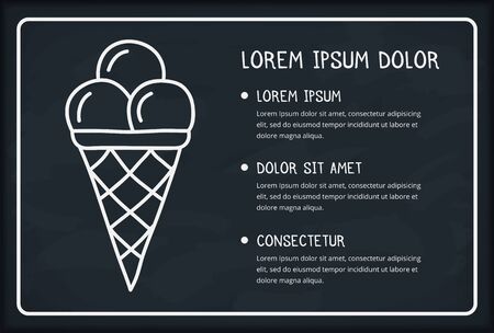 Hand drawn ice cream cone on blackboard background and place for your text, vector eps10 illustrationのイラスト素材