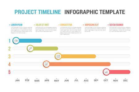 Gantt chart, project timeline with five stages, infographic template, vector eps10 illustrationのイラスト素材