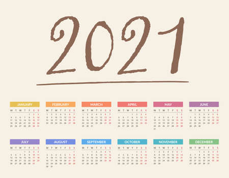 2021 Calendar, week starts on Monday, vector eps10 illustrationのイラスト素材