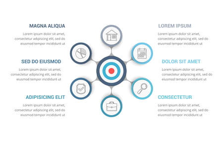 Target with six elements for your text, infographic template for web, business, presentations, vector eps10 illustrationのイラスト素材