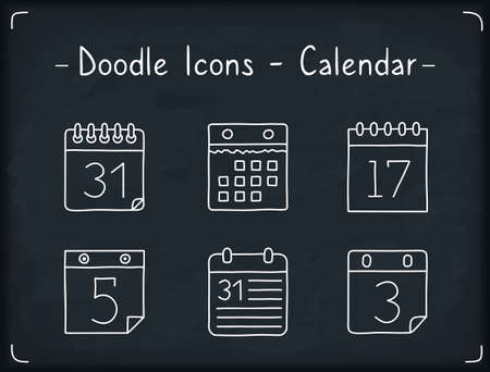Set of calendar doodle line icons, vector illustrationのイラスト素材