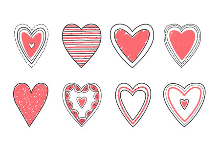 Red Hand Drawn Heartsのイラスト素材