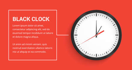 Black clock on red background and place for your text, vector eps10 illustration