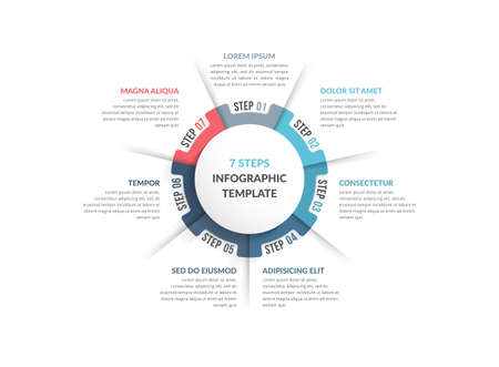 Circle diagram template with seven steps or options, infographic template for web, business, presentations, vector illustrationのイラスト素材