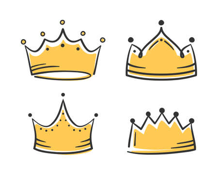 Colored hand drawn doodle crowns, four king or queen crowns, vector eps10 illustrationのイラスト素材
