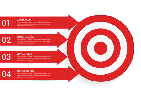 4 Steps to your goal concept, infographic template with target with 4 arrows with text and numbers, vector eps10 illustrationのイラスト素材