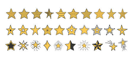 Set of yellow hand drawn doodle stars, vector eps10 illustrationのイラスト素材