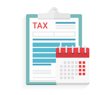 Tax form on clipboard and calendar, tax declaration, vector eps10 illustrationのイラスト素材