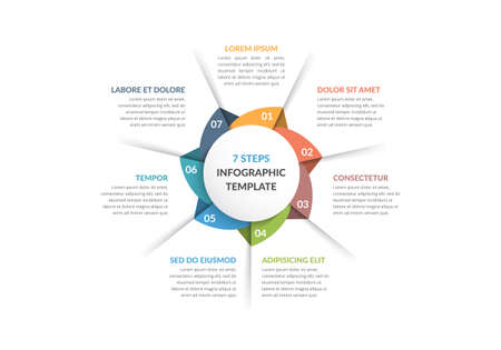 Circle diagram template with seven steps or options, process chart, vector eps10 illustrationのイラスト素材