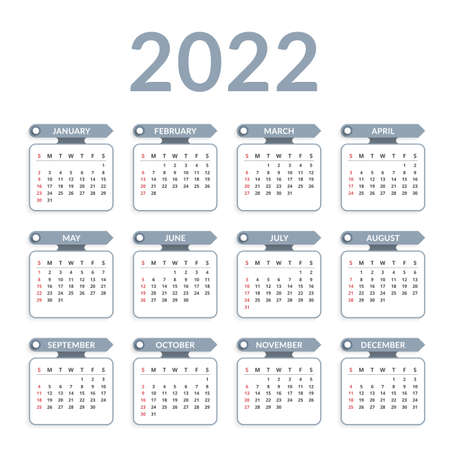 2022 Calendar, week starts on Sunday, vector eps10 illustrationのイラスト素材
