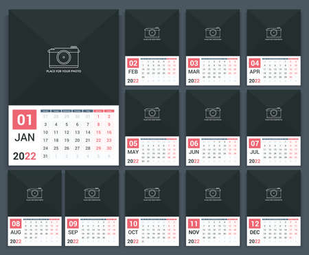 2022 Calendar template, week starts on Monday, a3 size, place for your photo, vector eps10 illustrationのイラスト素材