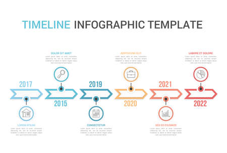 Horizontal timeline template with six arrows, infographic template for web, business, presentations, workflow or process diagram, vector eps10 illustrationのイラスト素材