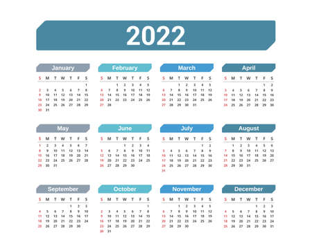 2022 Calendar, week starts on Sunday, vector illustrationのイラスト素材
