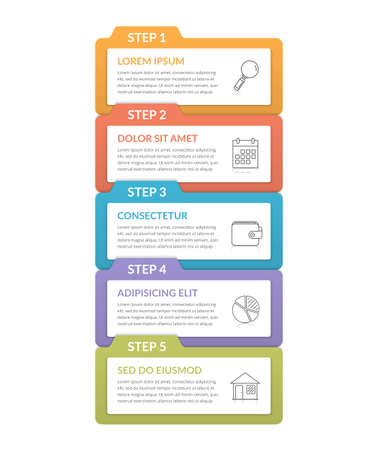 Infographic template with 5 steps with place for text and icons, vector eps10 illustrationのイラスト素材
