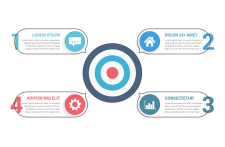 Infographic template with target and four elements four you icons and text, vector eps10 illustrationのイラスト素材