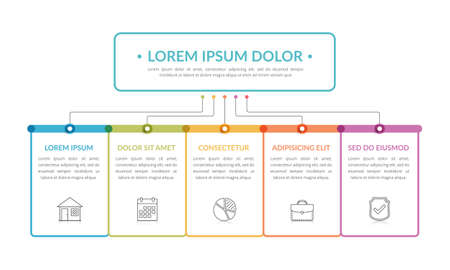 Flowchart with main title and 5 elements, workflow, process chart, infographic template, vector eps10 illustrationのイラスト素材