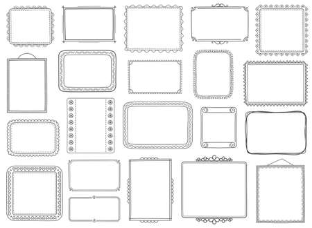Set of hand drawn doodle frames, horizontal, vertical and square frames, vector eps10 illustrationのイラスト素材