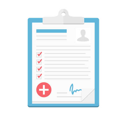 Clipboard with medical report, health insurance, vector eps10 illustrationのイラスト素材