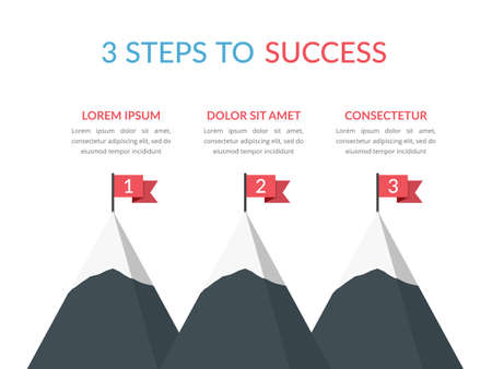 3 Steps to success concept with 3 mountains, vector eps10 illustrationのイラスト素材