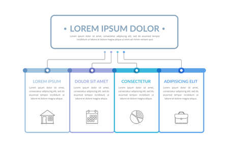 Flowchart with main title and 4 elements, workflow, process chart, infographic template, vector eps10 illustrationのイラスト素材