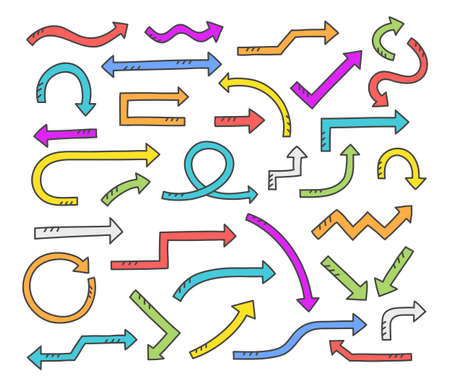 Colored hand drawn doodle arrows, vector eps10 illustrationのイラスト素材