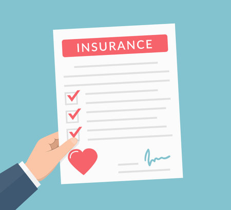 Health insurance concept, hand holding paper with check boxes and signature, vector eps10 illustrationのイラスト素材
