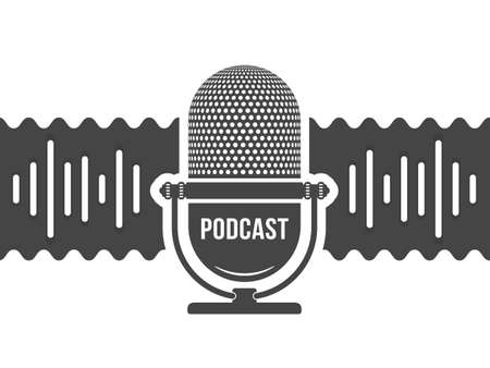 Podcast banner with microphone and sound wave, vector eps10 illustrationのイラスト素材