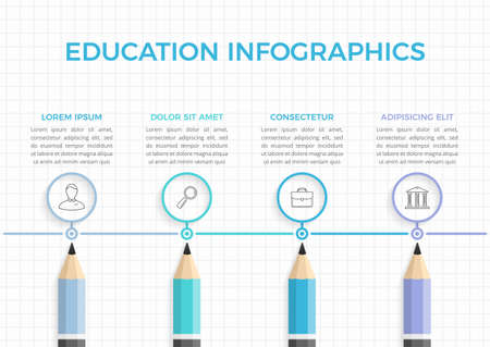 Education infographics with four pencils with icons and text, vector eps10 illustrationのイラスト素材